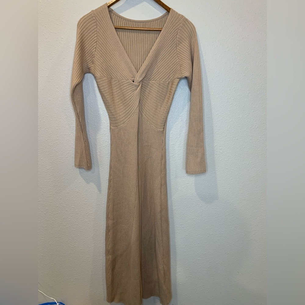Elegant Tan Knit Dress